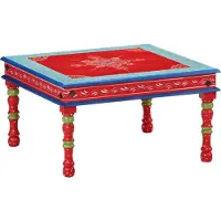 Syfax Mesa de centro madera maciza de mango rojo pintada a mano