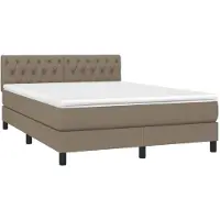 Syfax Cama box spring con colchón tela gris taupe 140x200 cm