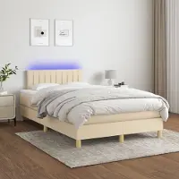 Prolenta Maison Exclusive: Base de cama con somier, colchón y luces LED, color crema, 120 x 200 cm, material: textil