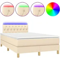 Syfax Cama box spring con colchón y luces LED tela crema 120x190 cm