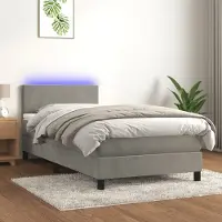 Prolenta Maison Exclusive: Base de cama con somier, colchón y luz LED, color gris claro, 100x200 cm, tapizada en terciopelo