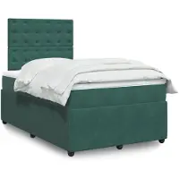 Prolenta Maison Exclusive: Base de cama con somier y colchón, color verde oscuro, 120 x 200 cm, tapizada en terciopelo