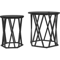Syfax Mesa de Café 2 pcs Roble Negro Madera Ingenierizada y Acero