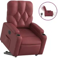 Syfax Sillón elevable eléctrico cuero artificial rojo tinto