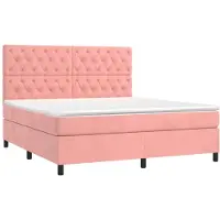 Syfax Cama box spring con colchón terciopelo rosa 160x200 cm