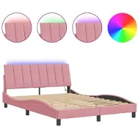 Syfax Estructura de cama con LED sin colchón Hanko terciopelo rosa 120x200 cm