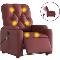 Syfax Sillón de masaje reclinable de cuero artificial rojo tinto