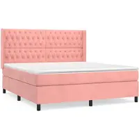 Syfax Cama box spring con colchón terciopelo rosa 180x200 cm