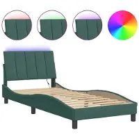 Syfax Estructura de cama con LED sin colchón Hanko terciopelo verde oscuro 90x200 cm
