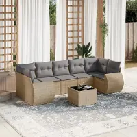 Prolenta Maison Exclusive: Juego de jardín de 8 piezas con cojines, color beige, fabricado en polirratán