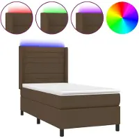 Syfax Cama box spring colchón y luces LED tela marrón oscuro 90x200cm