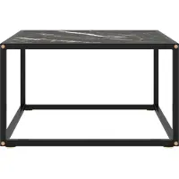 Syfax Mesa de centro negra con vidrio de mármol 60x60x35 cm