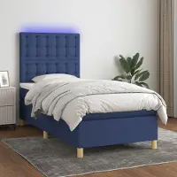 Prolenta Maison Exclusive: Base de cama con somier, colchón y luces LED, color azul, 90x200 cm, tapizada en tela