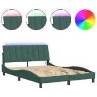 Syfax Estructura de cama con LED sin colchón Hanko terciopelo verde oscuro 140x200 cm