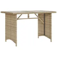 Syfax Mesa de jardín superficie de vidrio ratán PE beige 110x68x70 cm