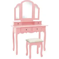 Syfax Set de tocador y taburete madera paulownia rosa 100x40x146 cm
