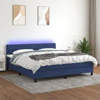 Prolenta Maison Exclusive: Base de cama con somier, colchón y luces LED, color azul, 180x200 cm, tapizada en tela