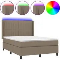 Syfax Cama box spring colchón y luces LED tela gris taupe 140x200 cm