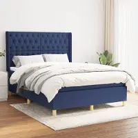 Prolenta Maison Exclusive: Base de cama con somier y colchón, color azul, 140x190 cm, tapizada en tela