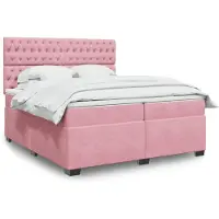 Prolenta Maison Exclusive: Base de cama con somier y colchón, color rosa, 200x200 cm, tapizada en terciopelo