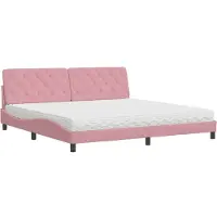 Syfax Cama con colchón terciopelo rosa 200x200 cm