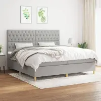 Prolenta Maison Exclusive: Base de cama con somier y colchón, color gris claro, 200 x 200 cm, tejido