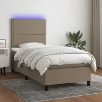Prolenta Maison Exclusive: Base de cama con somier, colchón y luces LED, color taupe, 90x190 cm, tapizada en tela