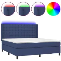 Syfax Cama box spring colchón y luces LED tela azul 180x200 cm