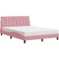 Syfax Cama con colchón Hanko terciopelo rosa 140x190 cm