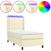 Syfax Cama box spring colchón y LED cuero sintético crema 100x200 cm