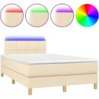 Syfax Cama box spring con colchón y luces LED tela crema 120x190 cm