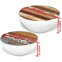 Syfax Set mesa de centro forma cuenco 2 uds madera maciza reciclada
