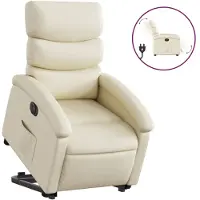 Syfax Sillón reclinable elevable eléctrico de cuero sintético crema