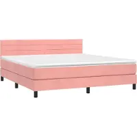 Syfax Cama box spring con colchón terciopelo rosa 160x200 cm