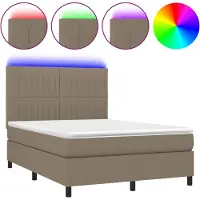 Syfax Cama box spring colchón y luces LED tela gris taupe 140x200 cm