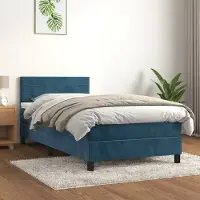 Prolenta Cama con somier y colchón, color azul oscuro, 100x200 cm, tapizada en terciopelo