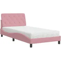 Syfax Cama con colchón terciopelo rosa 100x200 cm