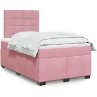 Prolenta Maison Exclusive: Cama con somier y colchón rosa, 120x190 cm, tapizada en terciopelo