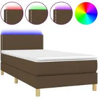 Syfax Cama box spring con colchón LED tela marrón oscuro 100x200 cm
