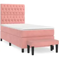 Syfax Cama box spring con colchón terciopelo rosa 80x200 cm