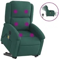 Syfax Sillón masaje reclinable elevable terciopelo verde oscuro