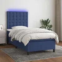 Prolenta Maison Exclusive: Base de cama con somier, colchón y luces LED, color azul, 90x200 cm, tapizada en tela