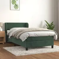 Prolenta Maison Exclusive: Base de cama con somier y colchón, color verde oscuro, 100x200 cm, tapizada en terciopelo
