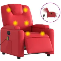 Syfax Sillón de masaje reclinable eléctrico de cuero artificial rojo