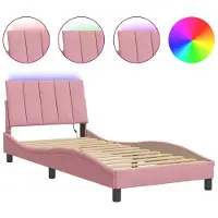 Syfax Estructura de cama con LED sin colchón Hanko terciopelo rosa 90x200 cm