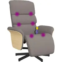 Syfax Sillón reclinable de masaje con reposapiés tela gris taupe