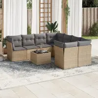 Prolenta Maison Exclusive: Juego de jardín de 9 piezas con cojines, color beige, fabricado en polirratán
