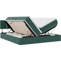vidaXL : Cama con almacenamiento LED y colchón, color verde oscuro, 200 x 200 cm, tapizada en terciopelo