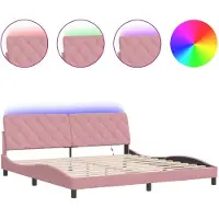 Syfax Estructura de cama con LED sin colchón terciopelo rosa 200x200 cm