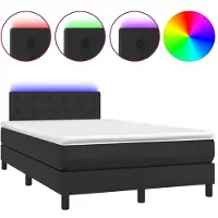Syfax Cama box spring colchón y LED cuero sintético negro 120x200 cm